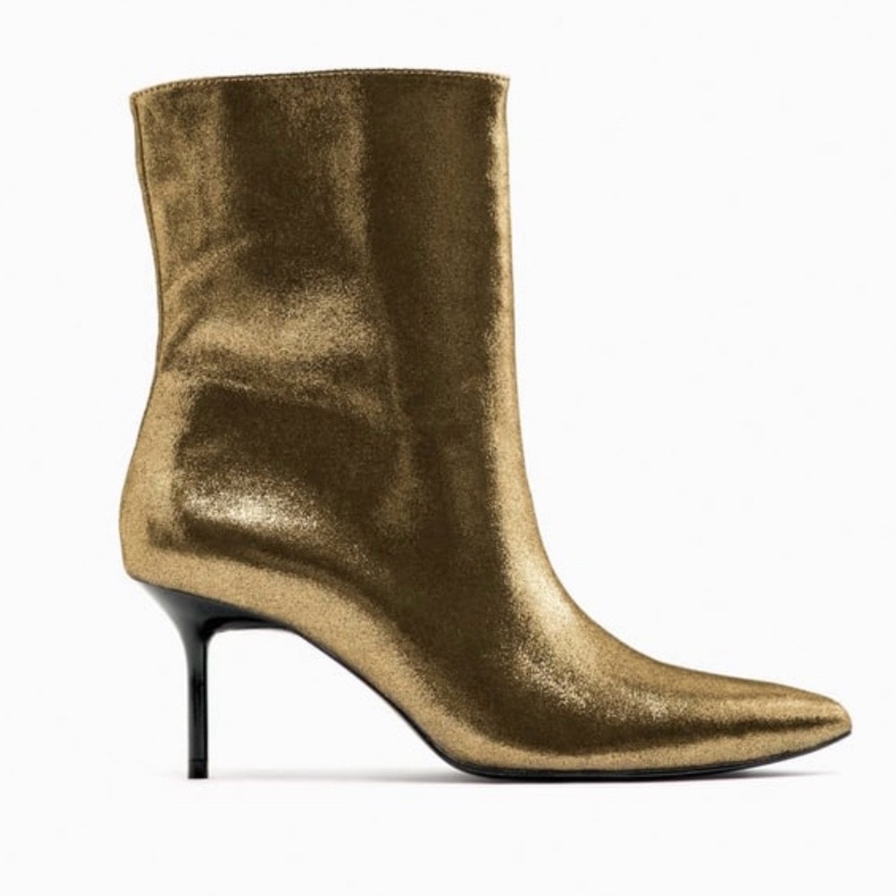 ZARA METALLIC THIN HEEL ANKLE BOOTS IN GOLD . SIZE 10/41 - Picture 3 of 15